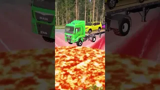 Double Flatbed Trailer Truck vs speed bumps|Busses vs speed bumps #54 | Beamng Drive.#shorts