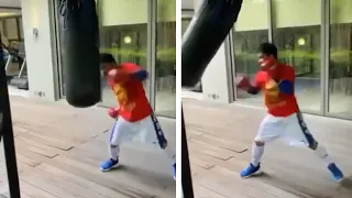 Manny Pacquiao shows crazy speed on the heavy bag