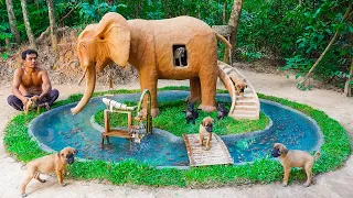 Build dog house in Elephant and build fish pond around elephant house