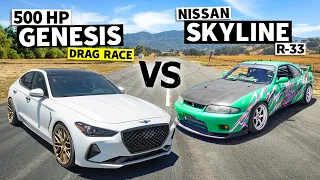 Skyline vs Hyundai? 600-ish hp R33 GT-R Races a 500hp Genesis // THIS vs THAT