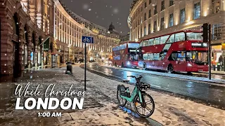 1AM Snowfall in Central London - 4K Walking tour of London in the Winter Snow Slush ❄️