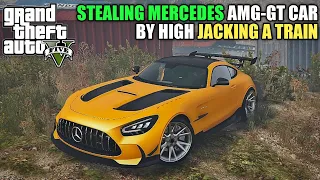 STEALING MERCEDES AMG-GT CAR BY HIGH JACKING A TRAIN | GTA V #shorts #short