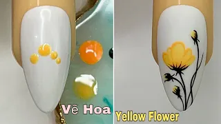 Easy Yellow Flower Nails Art For Beginner 💖Vẽ Hoa💅 New Nails Design 💝 New Nails