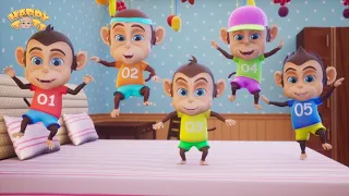 5 Little Monkeys Jumping On The Bed | Counting Song | Nursery Rhymes For Kids | Happy Tots