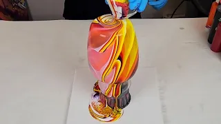 Acrylic Pour on a Vase with Warm Colors
