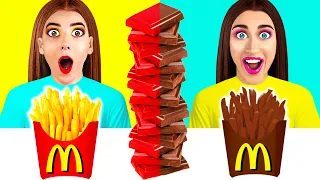 Reto de Chocolate vs. Comida Real #3 | ¡Último en Parar de comer las 100 capas gana por KuBuKu