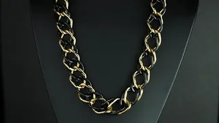 Yellow Gold Tone Black Rhodium-Plated Curb-Link Necklace 34"