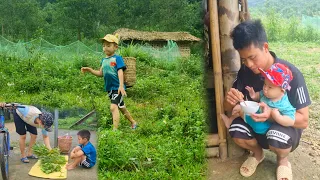 A single father and his eldest son sell vegetables and buy milk for his younger brother