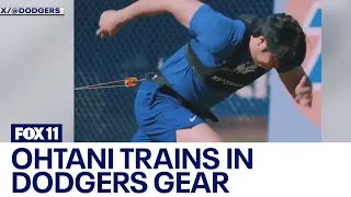 Shohei Ohtani trains in Dodgers gear 大谷翔平のプレシーズントレーニング