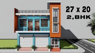 निचे दुकान ऊपर मक़ान का नक्शा 3D 27x20 dukan or makan ka design 27*20 house plan