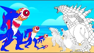 Evolution of White Godzilla SPIDER vs BLUE SHARKZILLA GIANT EYEBALL | Godzilla Cartoon Compilation