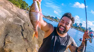 PESQUEI E FRITEI O PEIXE NA BEIRA DA AGUA - Pescando e Preparando