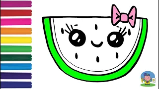 Как нарисовать МИЛЫЙ АРБУЗ ПРОСТО / Рисунки для детей и начинающих / HOW TO DRAW A CUTE WATERMELON