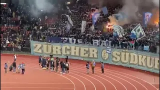 FC Zürich players with the fans vs Grasshopper