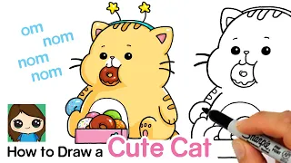 How to Draw a Cute Cat Eating Donuts