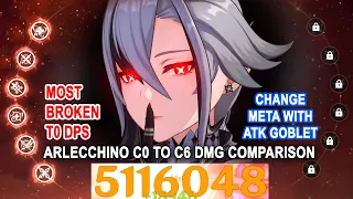 Arlecchino C0 to C6 DMG Comparison : 5M DMG Nuke Showcase - Change Meta with Atk Goblet