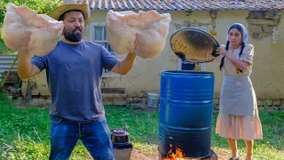 The Family Lives in a Remote Village and Smokes Lamb Tails in a Special Method!