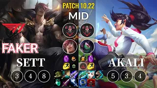 T1 Faker Sett vs Akali Mid - KR Patch 10.22