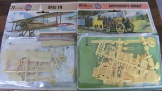 airfix vintage model kits blister pack issues stephensons rocket train spad vii plane