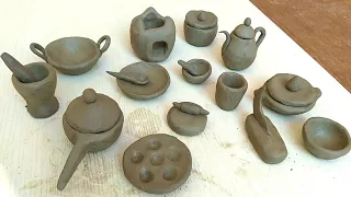 Amazing technique make handmade miniature kitchen set | kitchen tools | miniature clay kitchen set