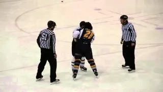 Two hockey players fight until something unexpected happens