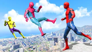 GTA 5 Rainbow Spiderman Jumping off Highest Buildings (Euphoria Physics/Ragdolls) #6