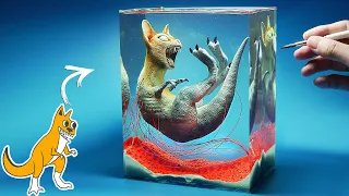 Diorama of realistic Kitty Saurus in a water tank