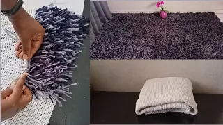 how to make carpet at home/make carpet using a piece of clothe/carpet making at home/shaggy rugs