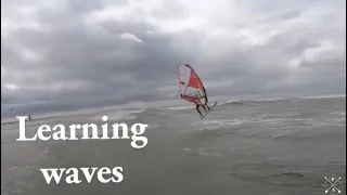 Learning and falling wave WINDSURFING in small waves in sandbank Ouddorp. GoPro