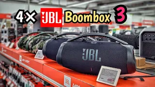 4 × JBL Boombox 3 (Quick Sound test) AMAZING!!