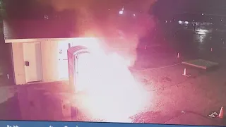 Woman allegedly set porta potty on fire which spread to local church