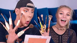 2 Idioten kleben sich Makeup Pinsel an die Finger ... ft. JuliaBeautx