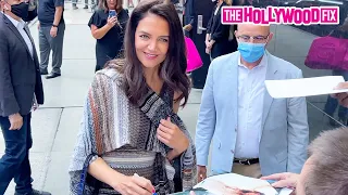 Katie Holmes Signs Autographs For Fans While Arriving At Good Morning America Studios In New York