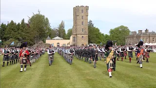 Scotland the Brave by Massed Pipes and Drums on the march during 2022 Gordon Castle Highland Games