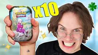 Opening 10 of the Most LUCKY Pokemon Mini Tins EVER!