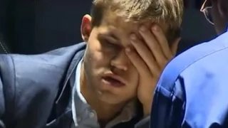 Magnus Carlsen having a hard time losing the 3rd game against Anand - World Chess Championship 2014
