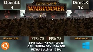 Ubuntu 16.04 VS Windows 10 : Total War Warhammer Benchmark on a GTX 1070 (OpenGL vs DX12)