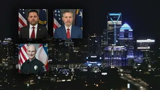 Charlotte skyline lit blue in honor of 4 officers killed