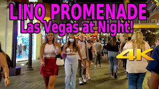 LINQ PROMENADE & HIGH ROLLER AT NIGHT - LAS VEGAS STRIP WALKING TOUR 4K