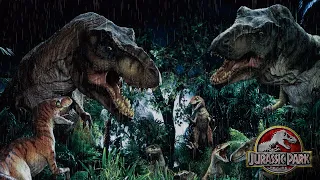 Scary Roar Dinosaurs | Jurassic Park heavy rain night, nature sounds for sleep | 11 hours