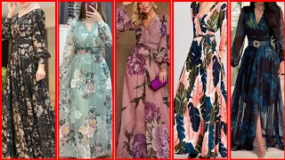 Long Sleeve Floral Chiffon Maxi Dress (This title emphasizes the elegant and flowing nature