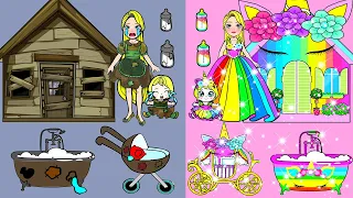 Paper Dolls Dress Up - Costumes Unicorn Rainbow Dresses Handmade Quiet Book - Rapunzel New Home