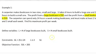 Linear Programming (intro -- defining variables, constraints, objective function)