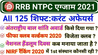 RRB NTPC 2021 All Shift Current Affairs Part-4 | Important Current affairs Questions 2021 in Hindi