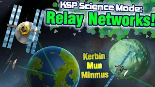 KSP: Establishing Geostationary Kerbin Relays AND Mun + Minmus relays in 1 launch!