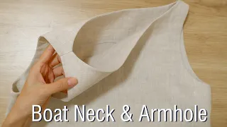 How To Sew Interfacing Boat NeckLine Combined With Armhole Neatly | Sewing techniques