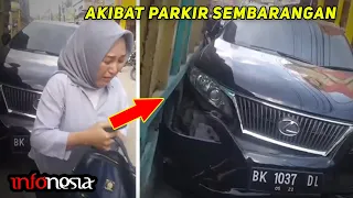 KAPOK...! Mobil Mewah Hancur Terserempet Truk Akibat Parkir Sembarangan