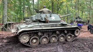 WWII US M24 Chaffee Light Tank Driving in Mud