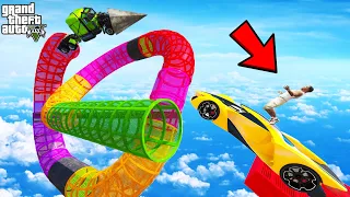 FRANKLIN TRIED IMPOSSIBLE ROUND TUNNEL ULTRA MEGA RAMP PARKOUR CHALLENGE GTA 5 | SHINCHAN and CHOP