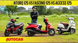 Yamaha Fascino 125 vs TVS Ntorq 125 Race Edition vs Suzuki Access 125 SE | Comparison| Autocar India